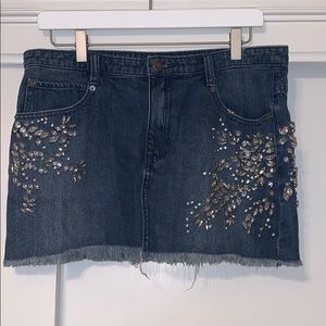 free people crystal embellished denim mini skirt